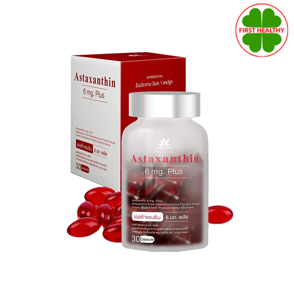 Benja oil Astaxanthin 6 mg. Plus เบญจออยล์ แอสต้าแซนธิน ( 1 ขวด 30 แคปซูล )