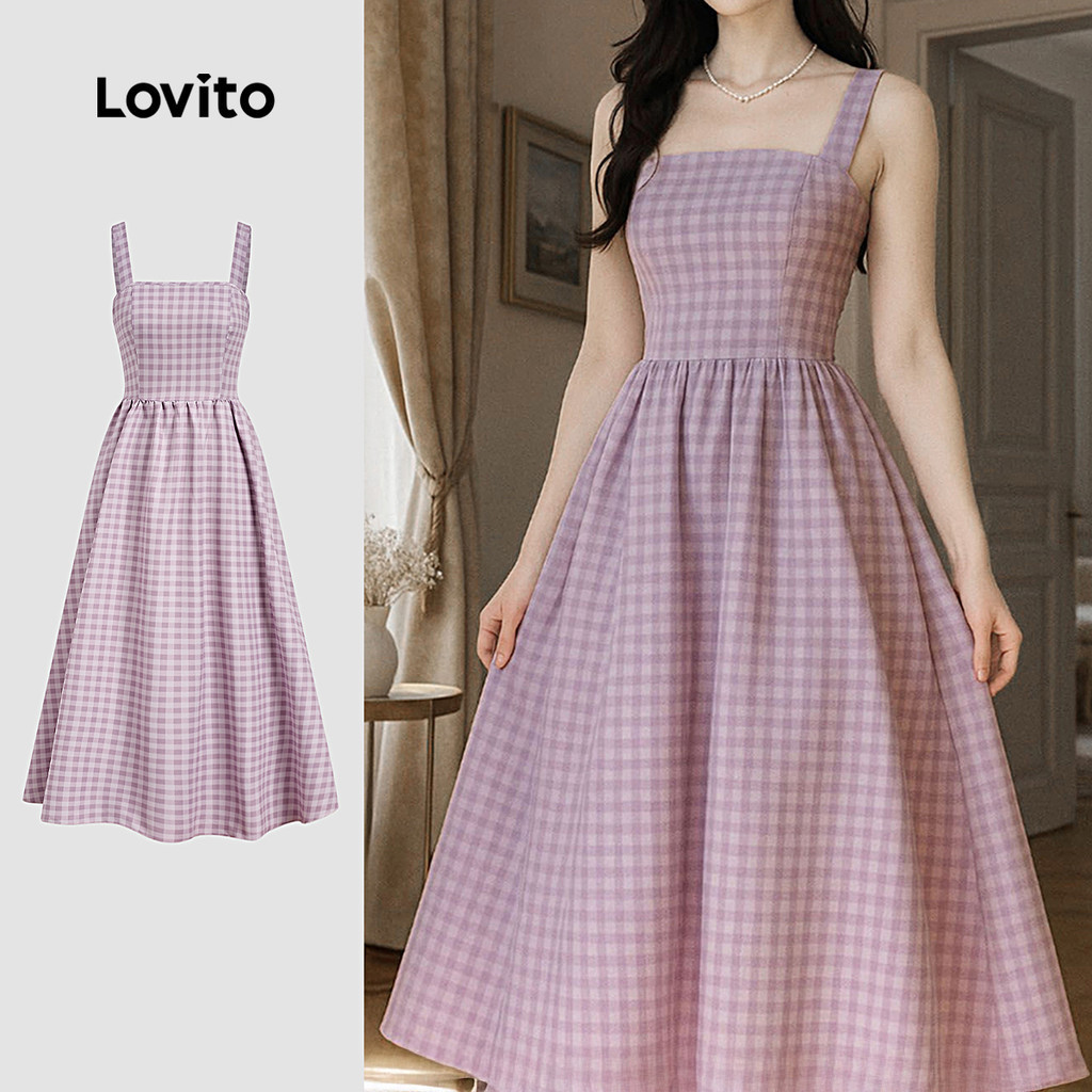 Lovito Elegant เดรสลำลองสำหรับฤดูใบไม้ผลิ/ฤดูร้อน ทรงเข้ารูป มีซิป สีม่วงอ่อน สำหรับผู้หญิง L177AD110