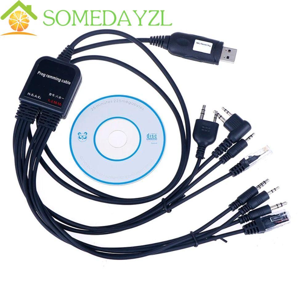 SOMEDAYZL 8 in 1 สายการเขียนโปรแกรม USB, ABS USB K-type 8 in 1 Walkie Talkie Connector Wire, พร้อม CD Data Line ทนต่อการกัดกร่อน USB เขียนความถี่สาย