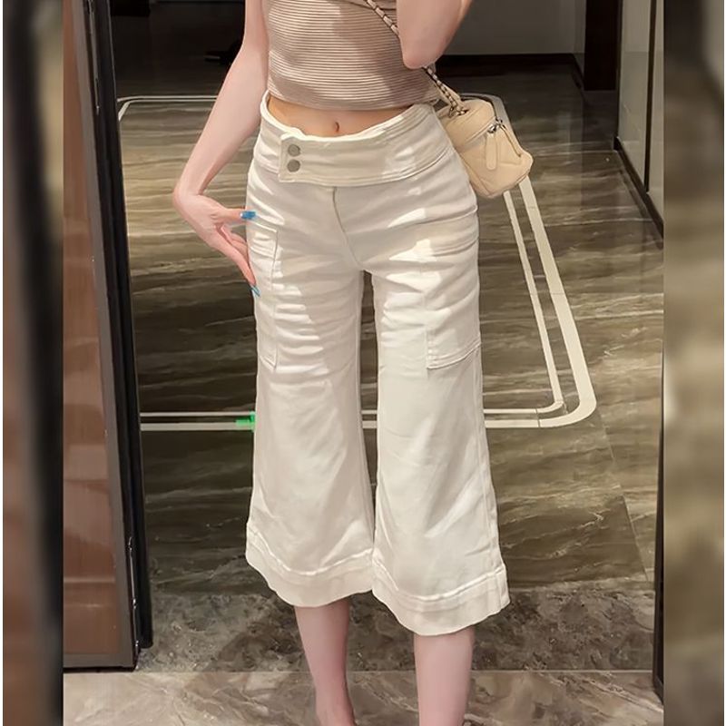[โปรโมชั่นจํากัดเวลา] American Retro White Big Pocket Overalls Summer Thin Style Hot Girl Slim-fit Slimmer Look Cropped Pants