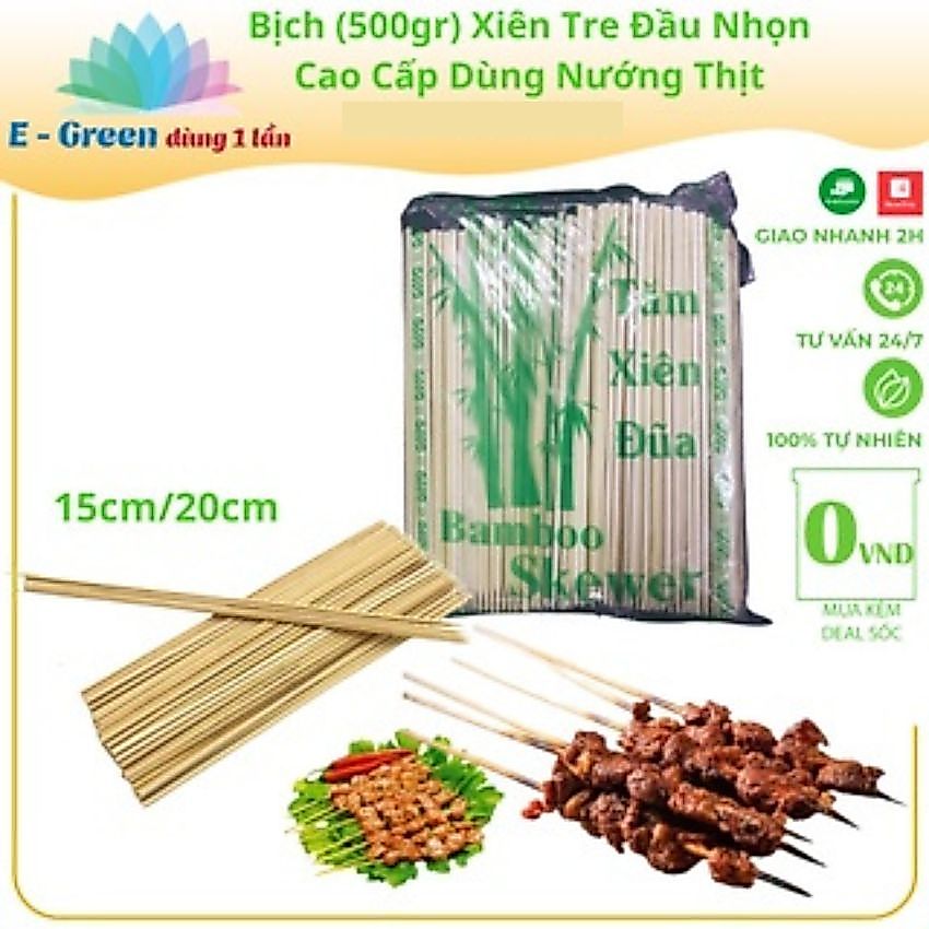 [HCM] ไม้เสียบถุง 500gr สําหรับเนื้อย่าง อาหารทะเล ไส้กรอก ขนาด 15cm/20cm - Egreen ใช้แล้วทิ้ง