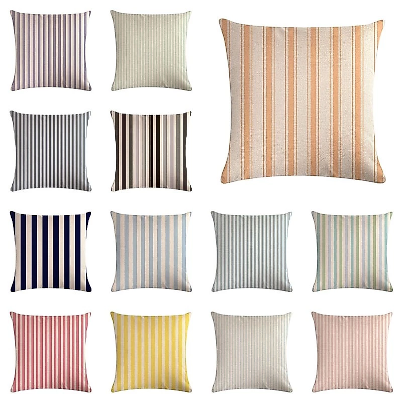 ปลอกหมอน ผ้าลินิน ลายทาง ขนาด 45x45 ซม. สําหรับตกแต่งบ้าน รถยนต์