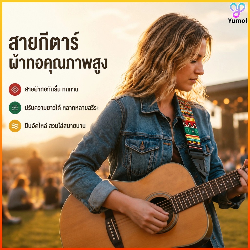 Yumol สายสะพาย กีตาร์โปร่ง กีตาร์ไฟฟ้า และอูคูเลเล่ เป็นผ้าทออย่างดี คุณภาพเกินราคา ปรับได้ ไม่บาดไหล่