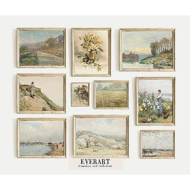 Vintage Spring Gallery พิมพ์ผ้าใบโปสเตอร์ดอกไม้สวน Farmhouse Wall Art Spring Country Decor