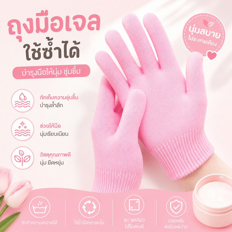 COD  [1 คู่] ถุงมือเจล ถุงเท้าเจล ใส่คู่ครีม เนื้อนุ่ม ใช้ซ้ำได้ ให้ความชุ่มชื้นและความชุ่มชื้น