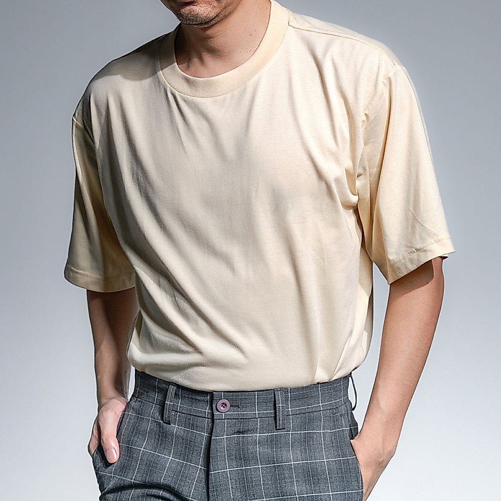 era-won เสื้อยืด Oversize T-Shirt สี Beige (คอชั้นเดียว)