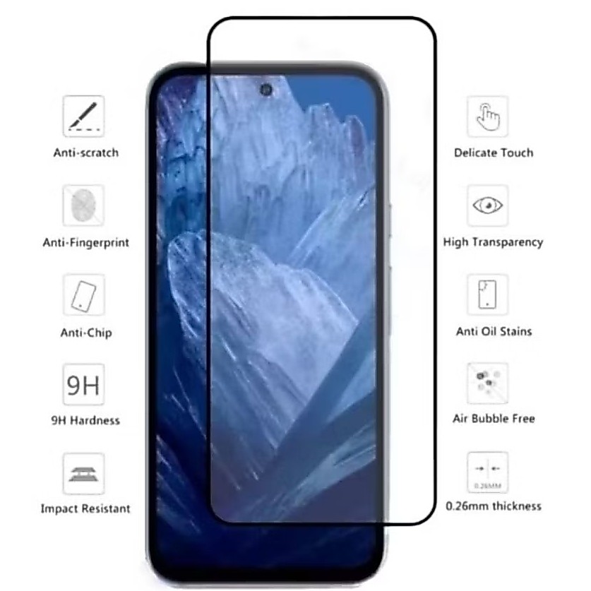 กระจกนิรภัยป้องกันหน้าจอ Google Pixel 9A 9 10A 10 Pro XL 8 8A 6 6A 7 7A คลุมทั้งหมดฟิล์มด้านหน้ากรอบสีดําใส