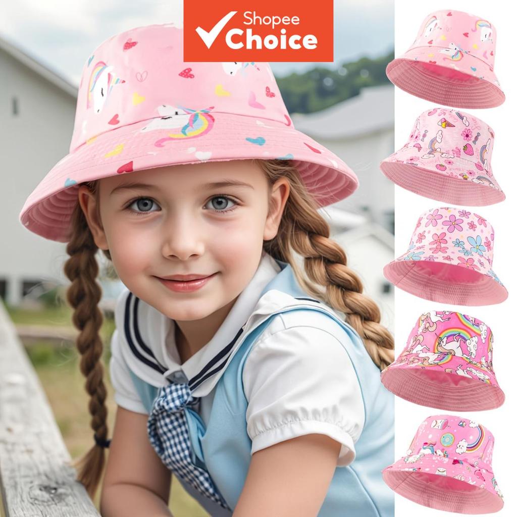 Girls 3-6y Sun Protection Bucket Hat Unicorn Flower Design 1pc