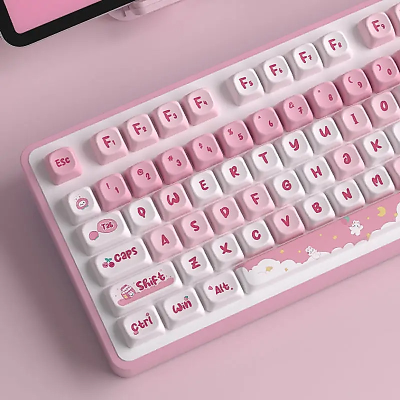 ที่กําหนดเองกระต่ายสีชมพูย้อมระเหิด PBT Keycaps MOA โปรไฟล์สําหรับ MX Switches แป้นพิมพ์เครื่องกล