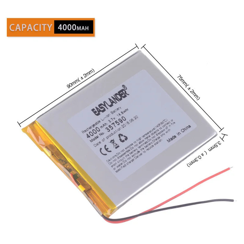 3เส้น 357590 4000mAh 3.7V แบตเตอรี่ลิเธียม Li-ion Polymer แบตเตอรี่สําหรับ 7 "Digma Hit 3G ht7070mg 