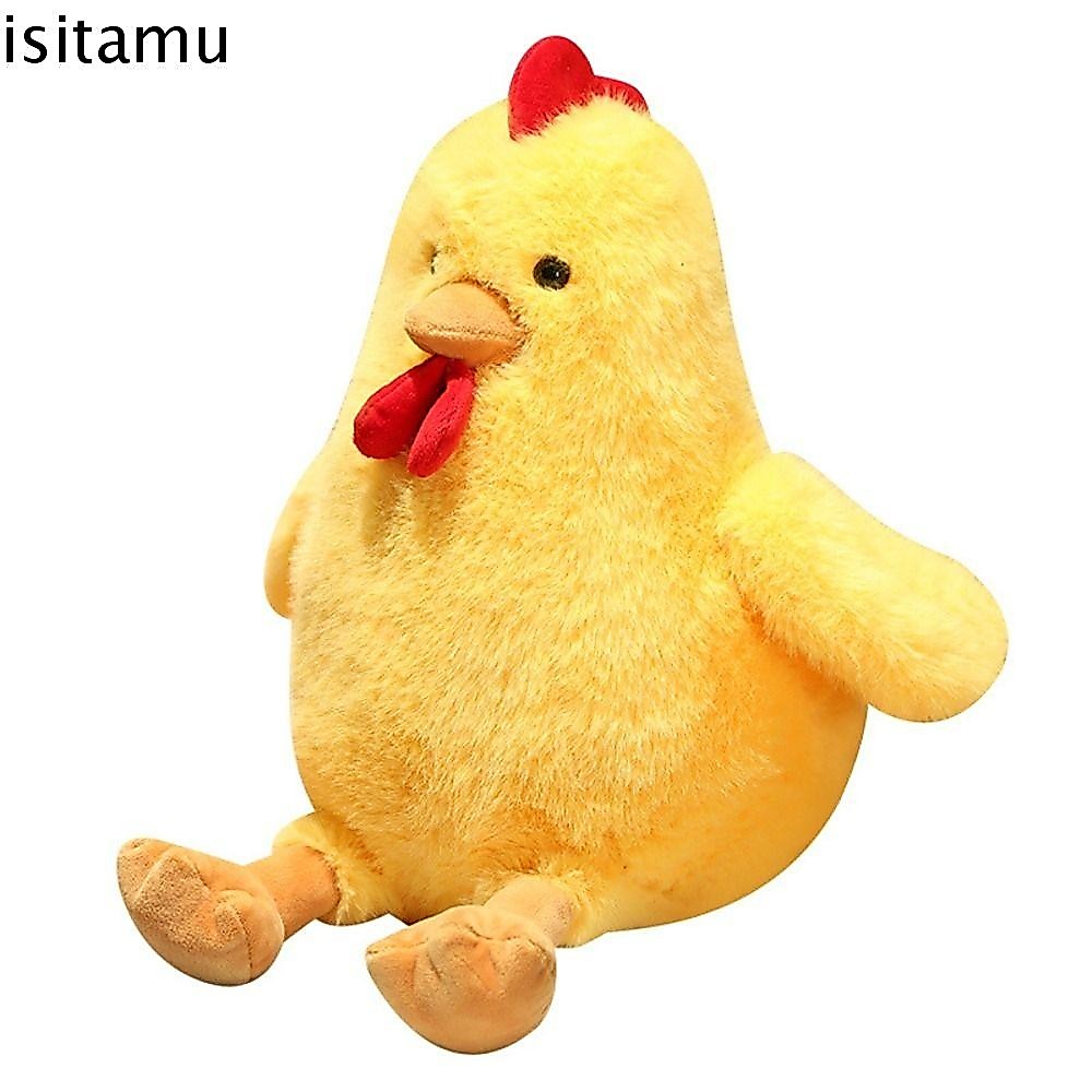 Isitaft ไก่ของเล่นยัดไส้ หมอนนุ่มการ์ตูน สีขาว/เหลือง ตุ๊กตาสัตว์สมจริง ตกแต่งห้อง