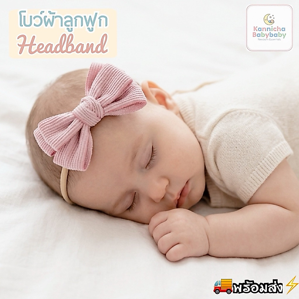 [พร้อมส่ง]โบว์คาดผมเด็กแรกเกิด0-12เดือน โบว์ผ้าลูกฟูก คาดผมเด็กเล็ก