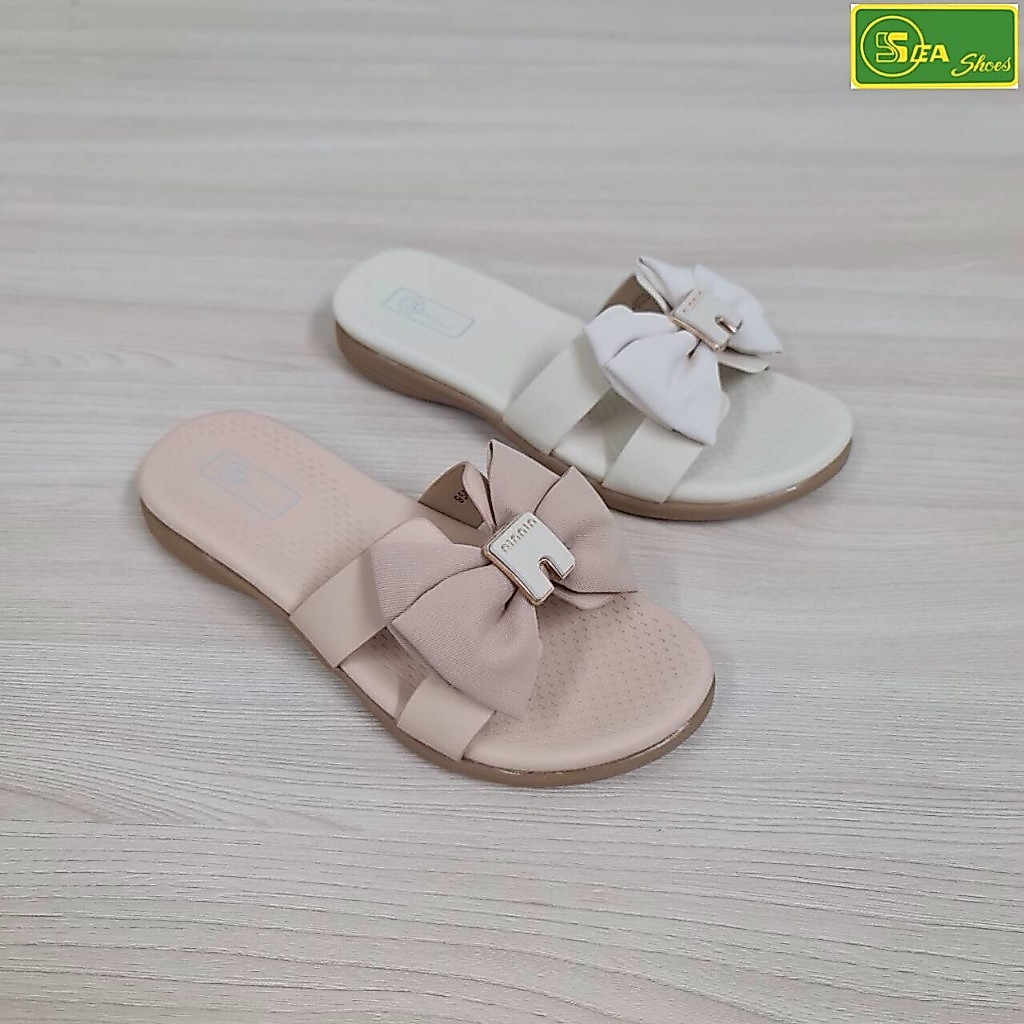 SEA Shoes(ซีชูส์) 9566-020 รองเท้าผู้หญิง แตะสวมส้นแบน หน้ากว้าง ใส่สบาย