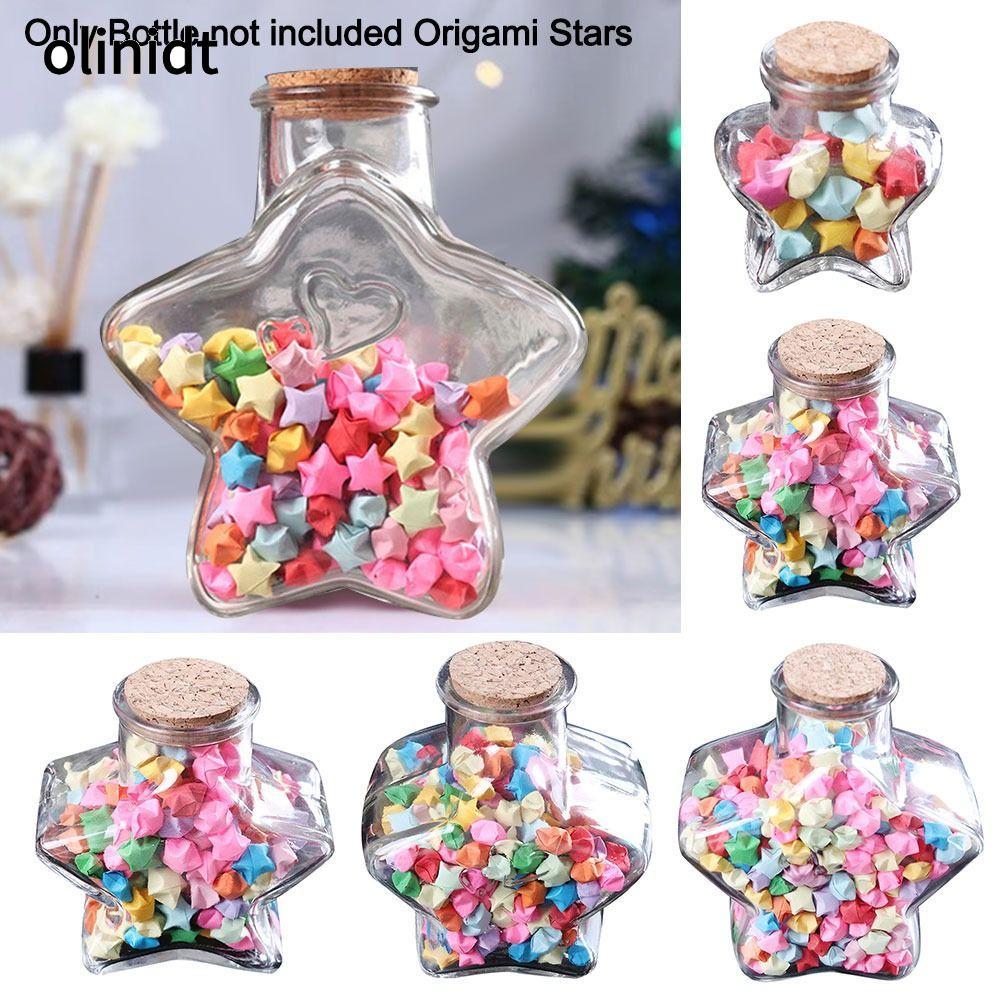 OLINIXT Wishing Bottle, Stars Shape Origami Stars Glass Bottle, Mini Craft Pentagram Storage Bottle 