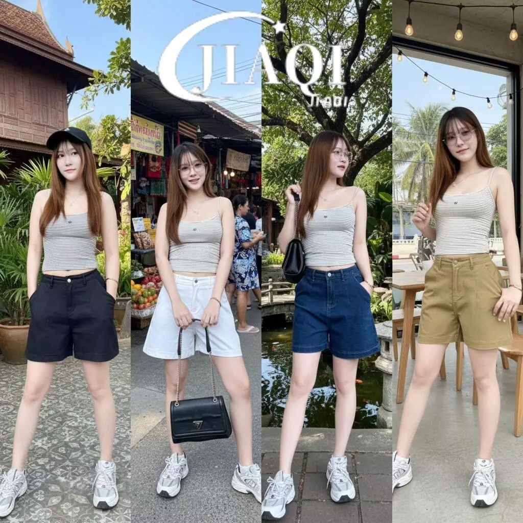 🔥JIAQI กางเกงยีนส์ขาสั้น ผ้ายีนส์ยืด ดีเทลจับจีบ S-5XL ยาว16นิ้ว 4สี ทรงผอมปกปิดสะโพก ใส่คาเฟ่ถ่ายรูปหน้าร้อนสวย