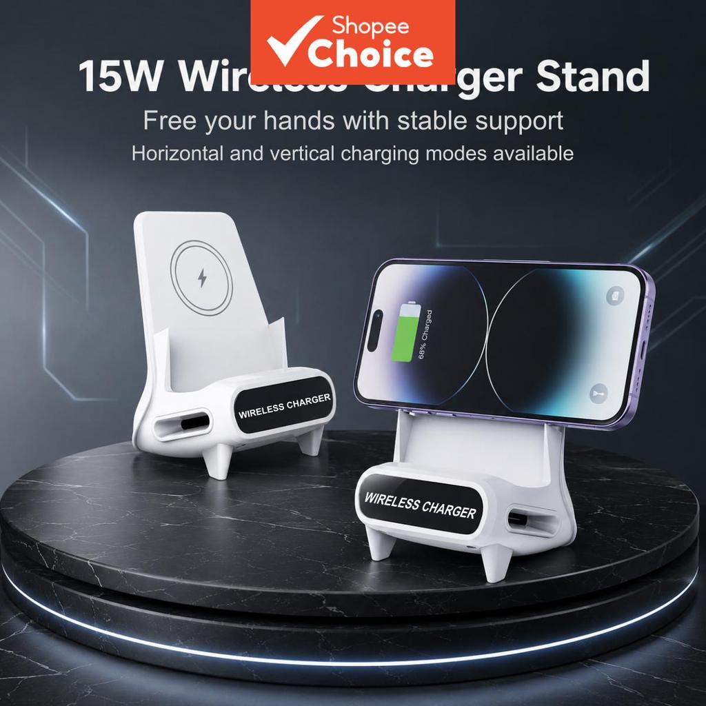 แท่นชาร์จไร้สาย 3-in-1 กำลังไฟ 15W นี้มีลำโพงในตัว รองรับการชาร์จเร็ว Qi และยังสามารถใช้เป็นขาตั้งโทรศัพท์ได้อีกด้วย