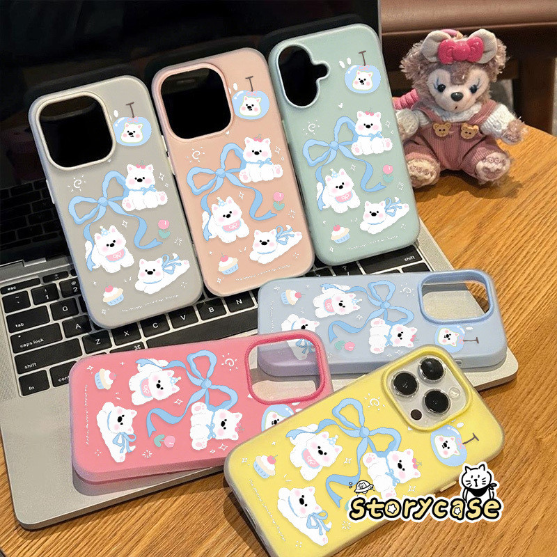 สำหรับ OPPO Reno 15F 16F 14F 13F 5F 15 16 8T 5 11 10 12 13F 12F 5z 6 6z 13 14 7z  ปก2in1 รุ่นใหม่ สุนัขการ์ตูนประดับโบว์
