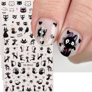 HAMA NAIL Nail Art สติกเกอร์ขายส่ง 3D นูนน่ารักการ์ตูนแมวภาษาฝรั่งเศสคําตกแต่งเล็บสติกเกอร์ Decals