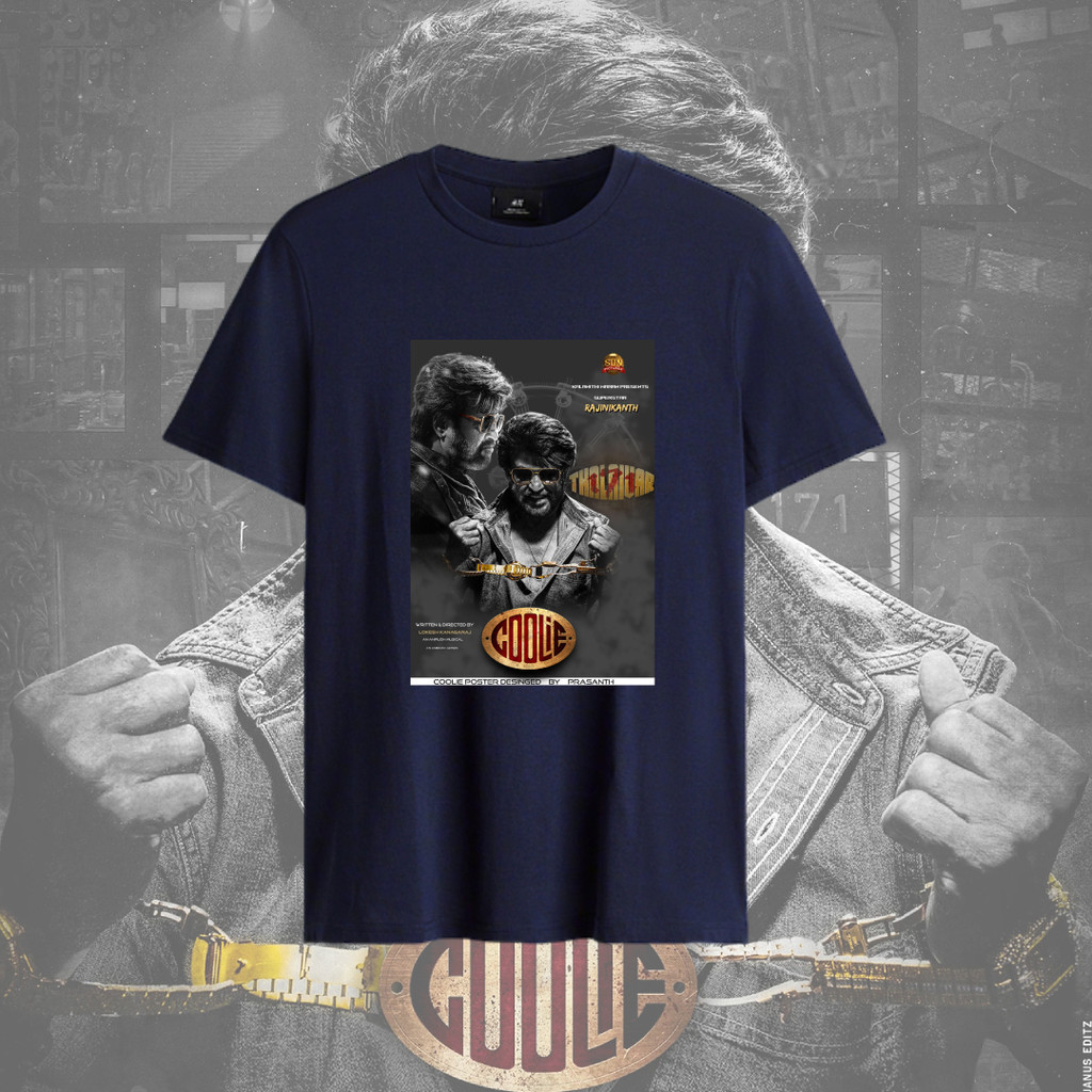 เสื้อยืดโอเวอร์ไซส์BAJU Coolie Rajini T เสื้อ SUPER STAR RAJINI เสื้อ Coolie ภาพยนตร์ 100% ผ้าฝ้ายแข