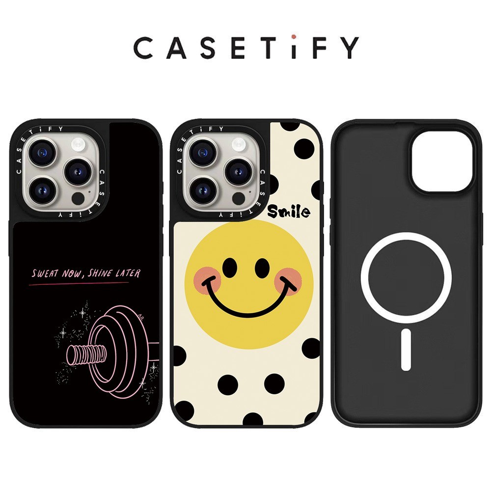 แม่เหล็กสีเหลืองหน้ายิ้มกระจกเคสโทรศัพท์สําหรับ ไอโฟน 16 มือโปร สูงสุด 15 14 13 12 11 ปลอกกันกระแทก
