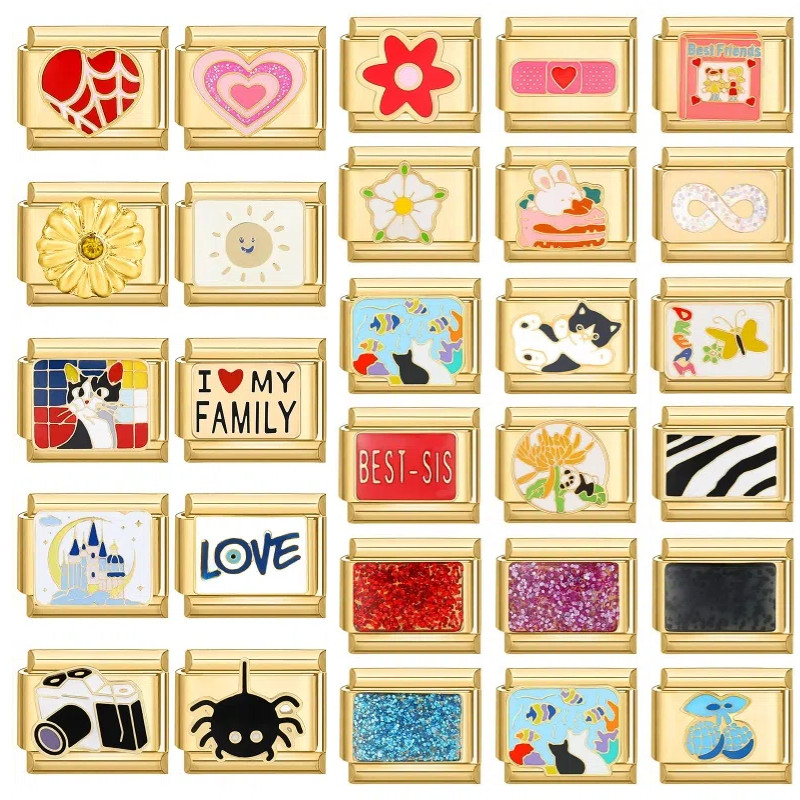 สร้อยข้อมือ charm สแตนเลสสไตล์อิตาเลียน ขนาด 9 มม. เหมาะสำหรับทำเองและสวมใส่ ออกแบบเรโทร