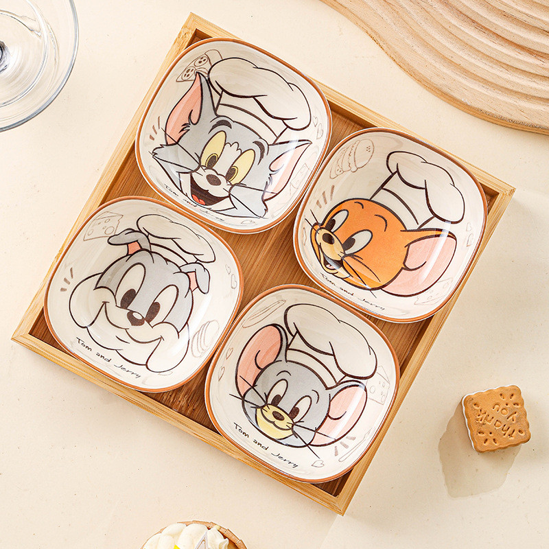 [DISNEY][Tom and Jerry] จานเซรามิกสี่เหลี่ยม 3.7 นิ้ว จานเล็ก [DK]