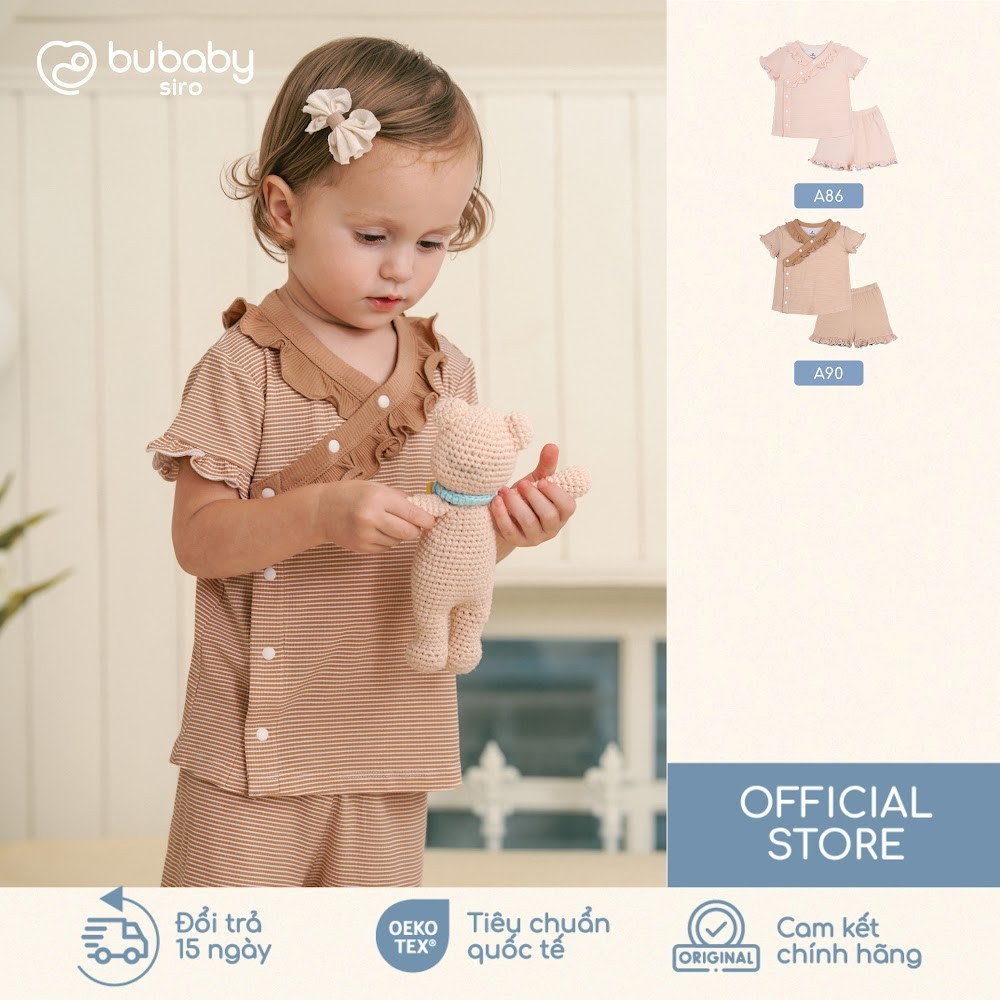 BU Baby (6M-18M) ชุดนอนครอสโอเวอร์แขนสั้นใส่อยู่บ้าน BU Baby ชุดนอนเด็กผู้หญิง BSR1308BG| เสื้อผ้า b