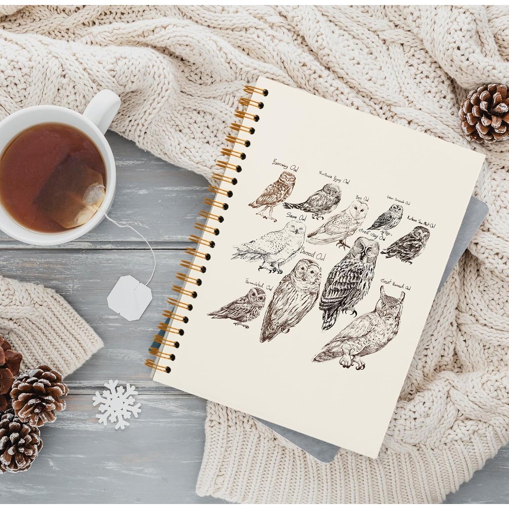 QUICQOD Vintage Owl Journal Notebook,นกฮูกโน้ตบุ๊คผู้หญิงทํางานนักเรียนครู,Retro ปกแข็งเกลียวโน้ตบุ๊