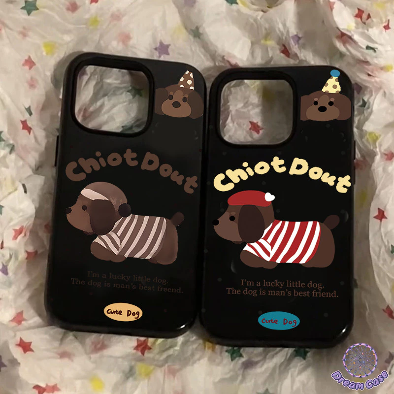 เคสไอโฟน13 17สุนัขดัชชุน ที่น่ารักพื้นผิวมันวาว สำหรับ IPhone 11 17 Air 12 13 15 14 16 Pro Max XS X 15 8 7 16 Plus XR