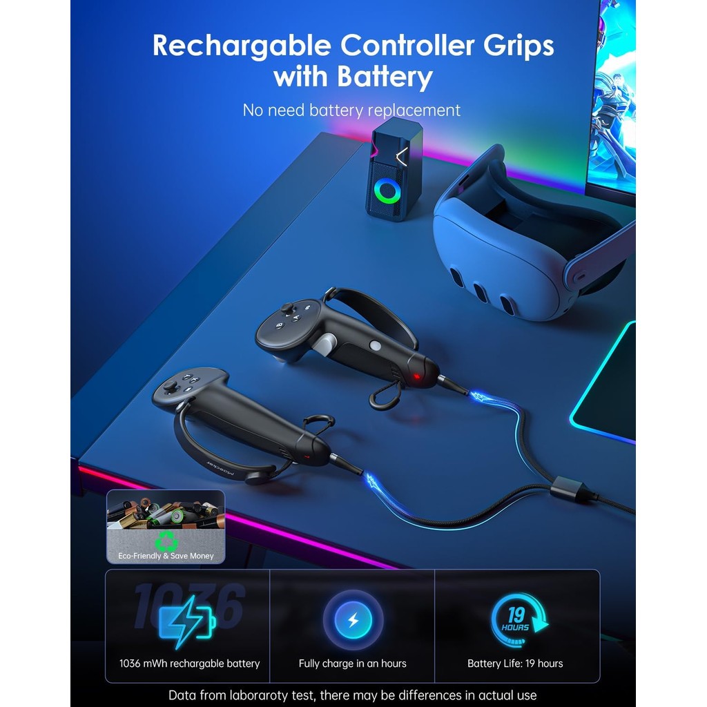 ชาร์จ Controller Grips สําหรับ Meta Quest 3S สําหรับ Quest 3 Controller สายรัดแบตเตอรี่ชาร์จสําหรับ 