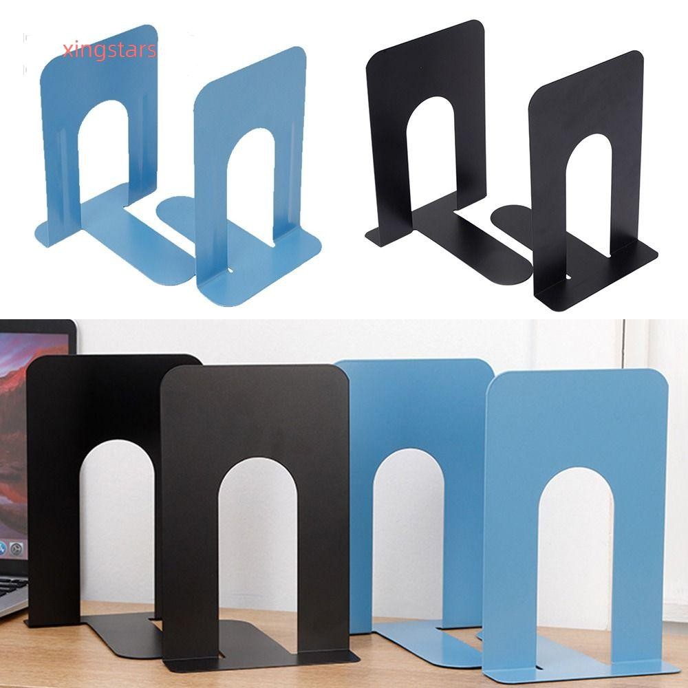 XINGSTARS 1/2 ชิ้น Bookends, ขาตั้งหนังสือรูปตัว L กันลื่น, สํานักงานผู้ถือหนังสือหนาโลหะเรียบง่าย
