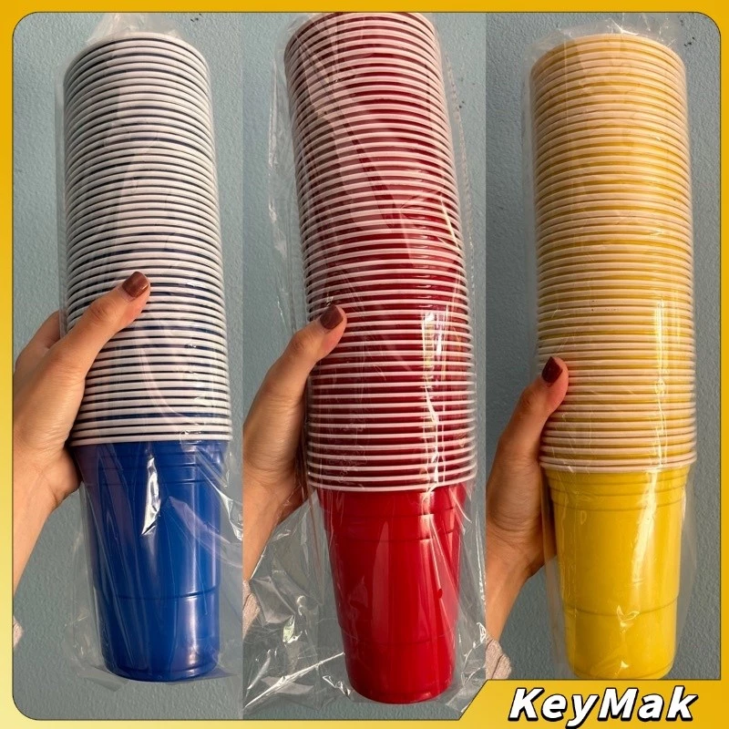 KeyMak แก้วพลาสติกใช้แล้วทิ้ง แก้วเหล้า งานเลี้ยง สีแดง หลายสี สามารถเลือกตามจำนวนที่ต้องการใช้งาน มีขนาด 16 oz/2 oz