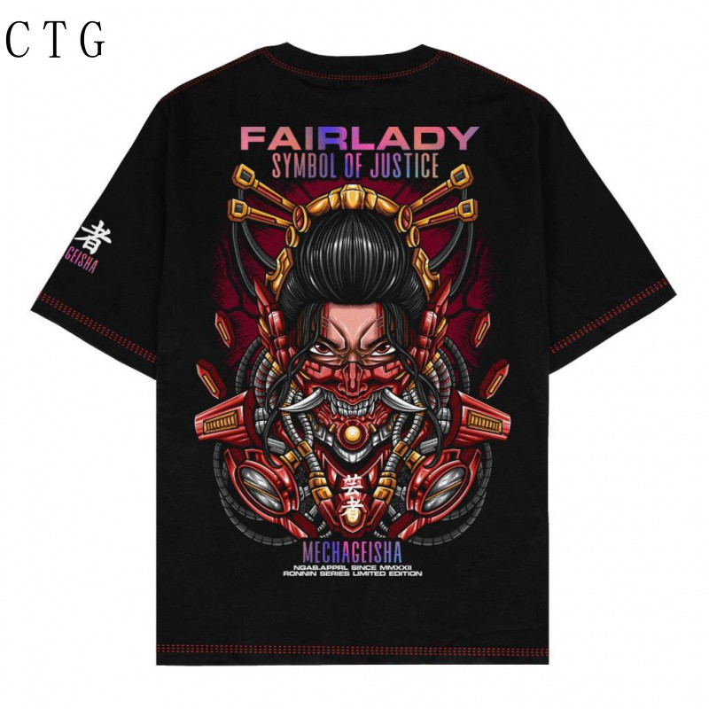 Ngab เสื้อยืด Distro หน้าจอการพิมพ์สะท้อนแสง Rainbow Mechageisha สีดํา NB168 ผ้าฝ้าย Unisex Combed 2