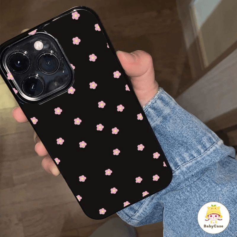 เคสไอโฟน 16 สำหรับ iPhone 11 13 14 12 15 Pro Max 15 16 8 14 7 Plus X XR XS Max ดอกไม้เรียบง่ายสีสดพื้นผิวมันวาวหรูหรา