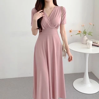 เดรสสีแดง กระโปรงยาว ชุดราตรี ออกงาน แฟชั่น สาวอวบ น่ารัก เดรสไปทะเล งานแต่ง 3XL