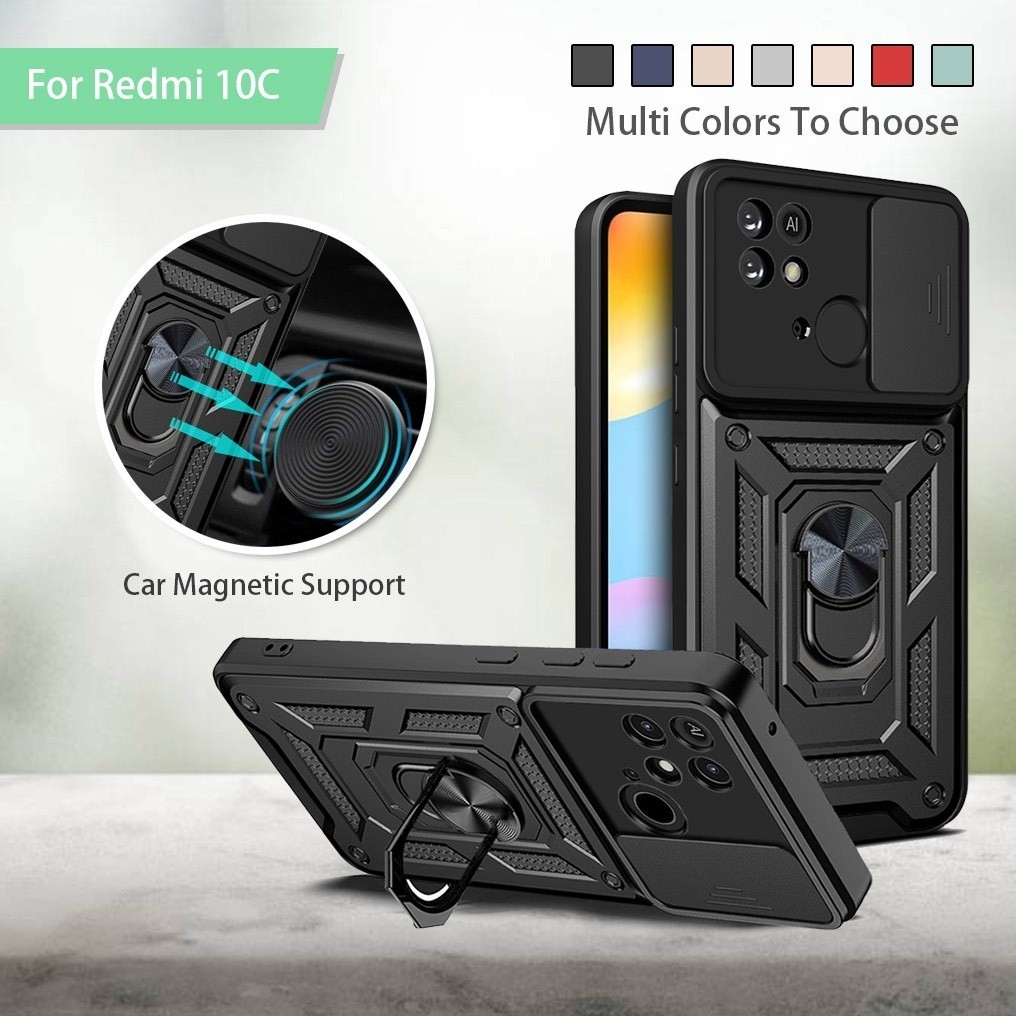 สําหรับ Redmi 10C Redmi10C Redme Xiaomi Mi กรณีกันกระแทกเกราะแหวนวงเล็บ Hard ปกหลังสําหรับสไลด์กรณี