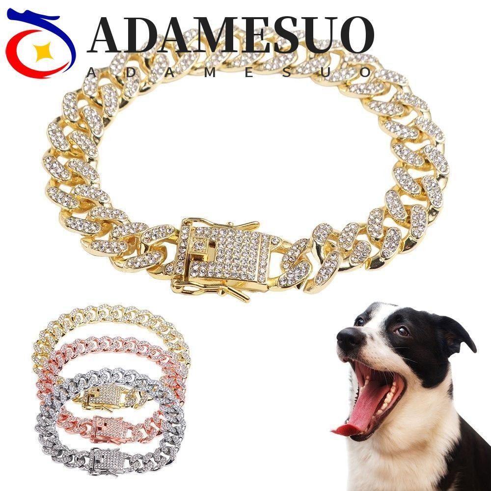 Adamesuo สัตว์เลี้ยงโซ่ Rhinestone แฟชั่นสร้อยคอต่อสู้อุปกรณ์สัตว์เลี้ยง Photo Props โลหะเครื่องประดับสุนัข