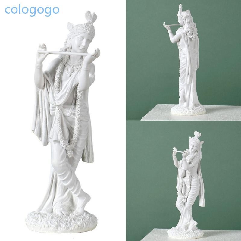 COLO เรซิ่นสีขาว Krishna รูปปั้น Hin Love God เล่นขลุ่ย Krishna ตุ๊กตาสําหรับบ้านวัดโต๊ะทํางานหนังสื