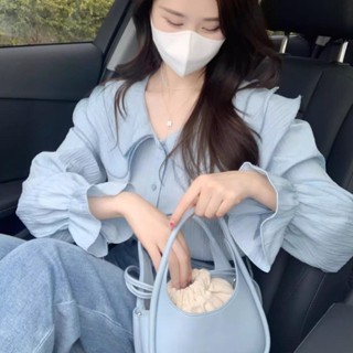 Red Berry เสื้อเชิ้ตคอปกสไตล์เกาหลีสำหรับผู้หญิงฤดูใบไม้ผลิแ…