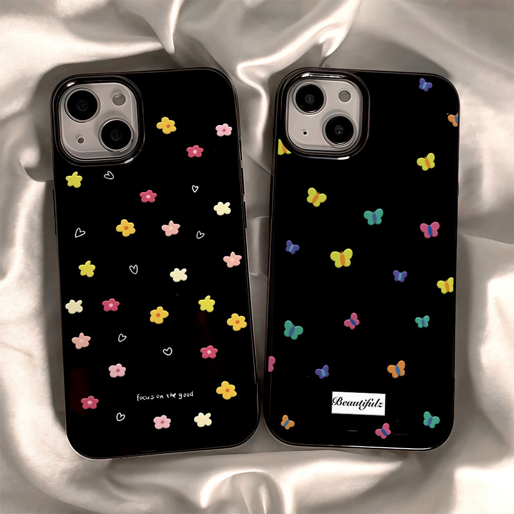 เคสไอโฟน 13 สีผีเสื้อโบว์ผูกปมมันวาว สำหรับ IPhone 11 15 12 14 16 13 Pro Max 7Plus X 16 7 8 15 14 Plus XS Max XR SE 2 3