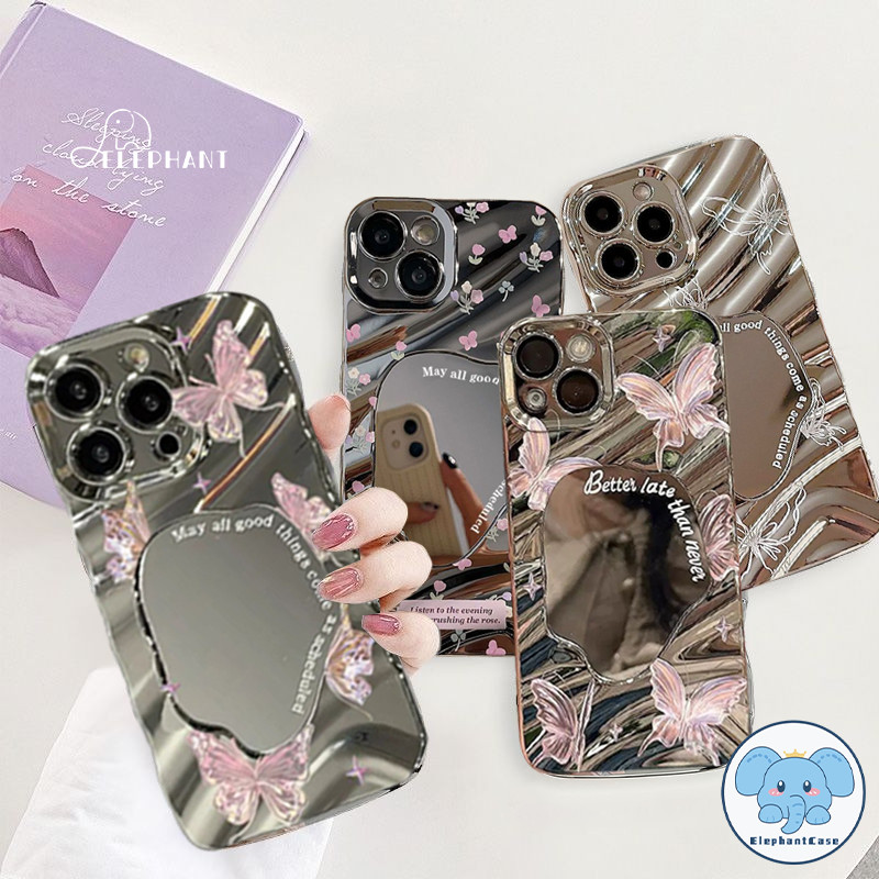 เหมาะสำหรับ IPhone 15 7 13 11 12 16  14 Pro Max XR X XS Max 16 7 8 Plus ดอกไม้ผีเสื้อลักษณะหรูหรากระจกสัมผัสตัวเรือนหยัก