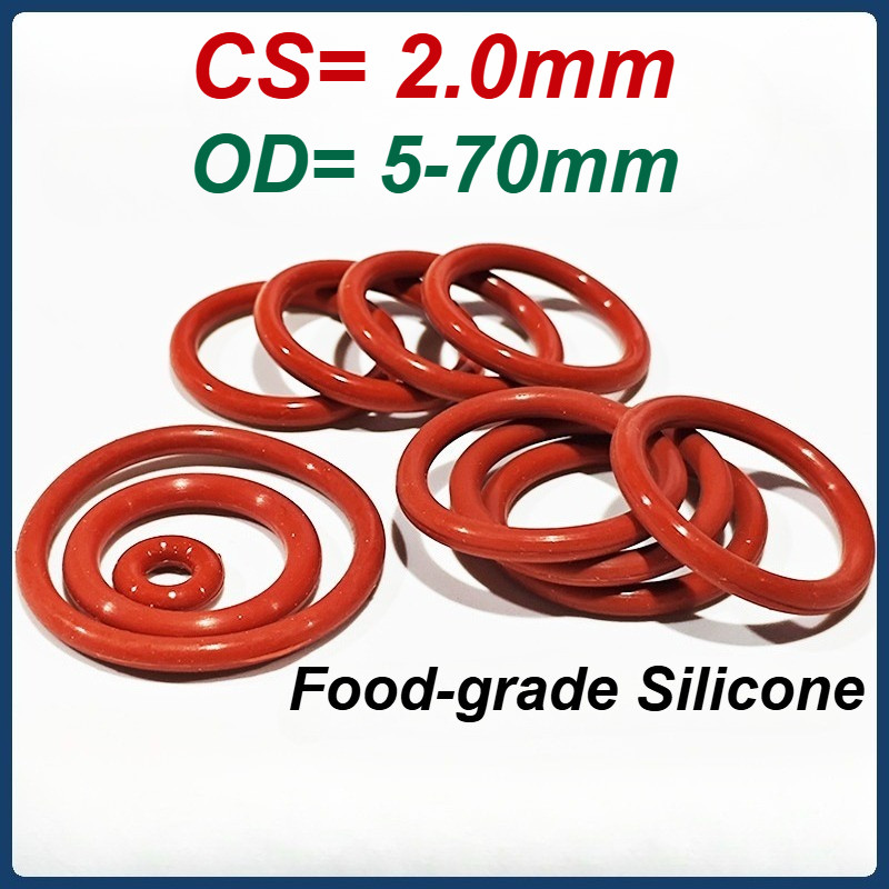 [MX] ปะเก็นซีลยางสีแดง OD5-70 มม. * CS2.0 มม. ซิลิโคนเกรดอาหารโอริง VMQ โอริงกันน้ําทนอุณหภูมิสูง