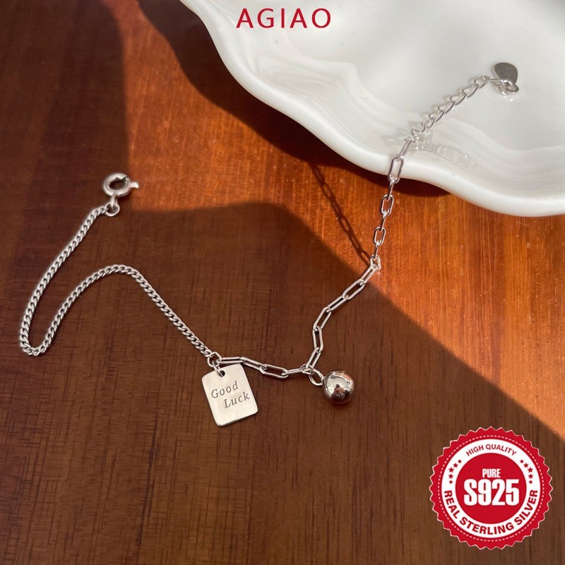 AGIAO Square Lucky Anklet S925 สําหรับผู้หญิงเกาหลี Silver Plated Simple Anklet เครื่องประดับ