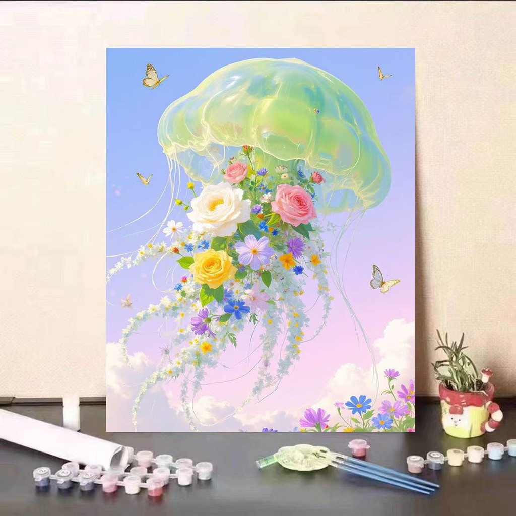 ภาพวาดแมงกะพรุนบลอสซั่ม สีน้ำมันดิจิตอล สำหรับตกแต่งห้องนั่งเล่น