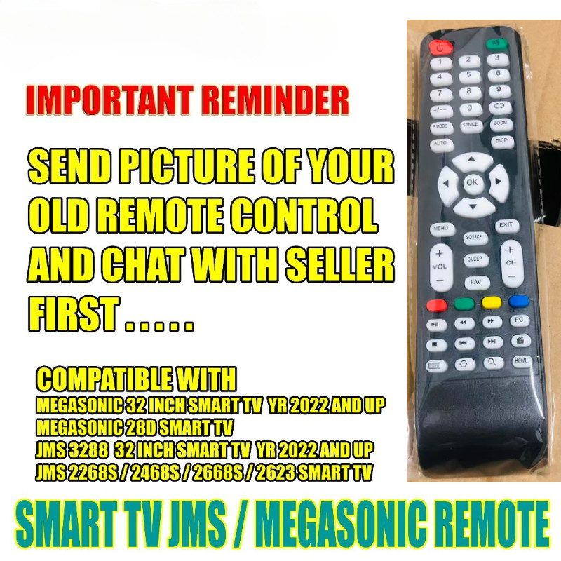 MEGASONIC และ JMS SMART TV YEAR MODEL 2022 TO PRESENT รีโมทคอนโทรล