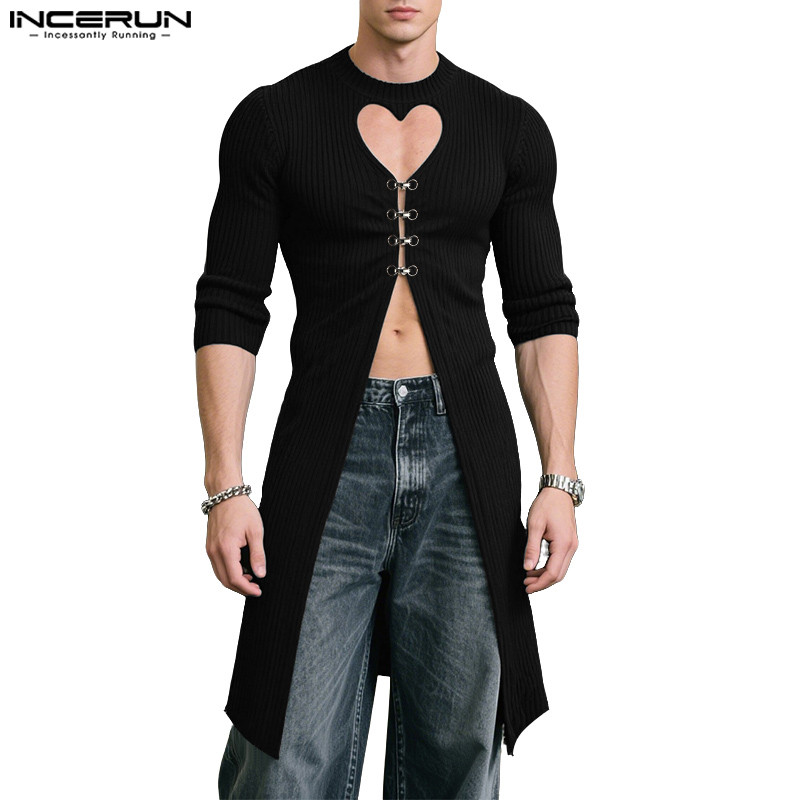 เสื้อยืดผู้ชาย INCERUN ออกแบบลายโลหะ เน้นสไตล์และ.TEXTURE.LOVE แขนยาวแบบคลาสสิก – โปรปัง
