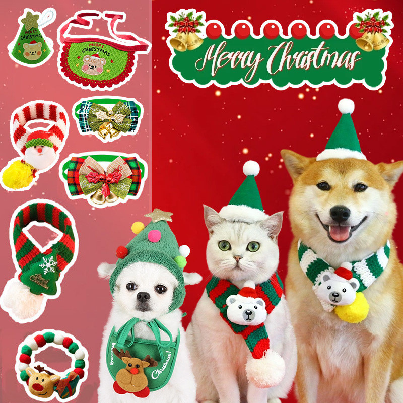 เสื้อผ้าสัตว์เลี้ยง ผ้าพันคอ าพันคอตุ๊กตาแมวคริสต์มาส เหมาะกับเทศกาลคริสต์มาส สุนัข แมว