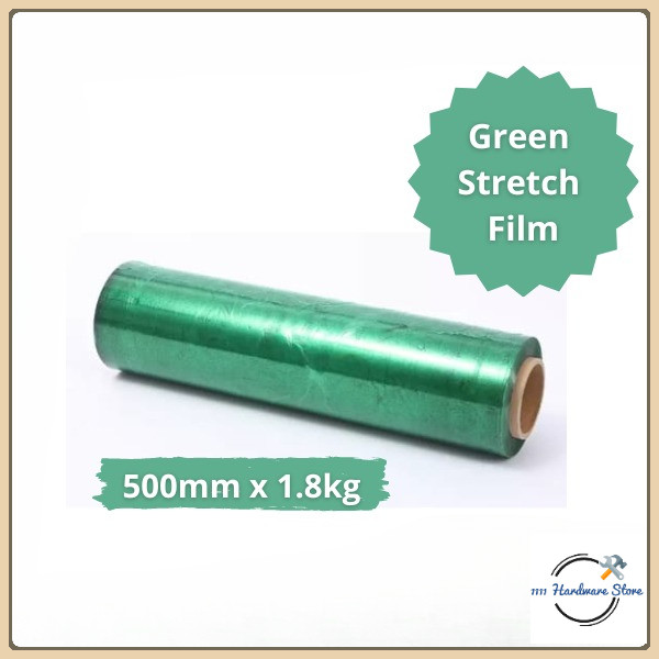 สีเขียว COLOUR STRETCH FILM WRAPPING FILM 500MM X 1.8KG