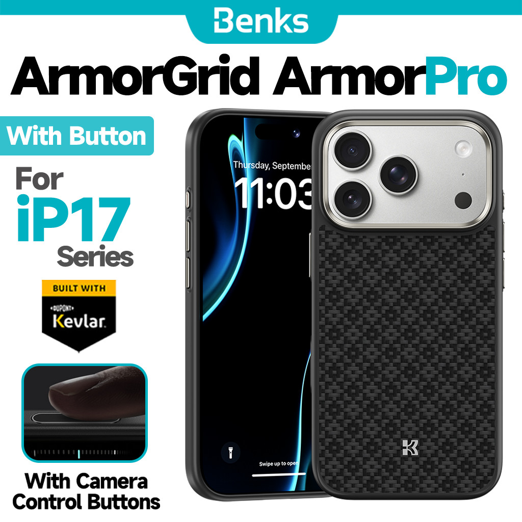 [Benks Official] Benks Magnetic ArmorGrid ArmorPro Case พร้อมปุ่มควบคุมกล้องสําหรับ IPhone 17 Pro Max ในตัวพร้อม Kevlar Aramid Fiber TPU รวมทุกอย่างฝาครอบกันกระแทก