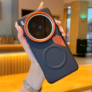 การกระจายความร้อนเคสโทรศัพท์แม่เหล็กสําหรับVIVO X300 Pro X200 X100 Ultra/Pro mini X100Sเลนส์โลหะธรรมดาหนังAnti drop Case Sensitiveปุ่มอิสระฝาครอบป้องกัน